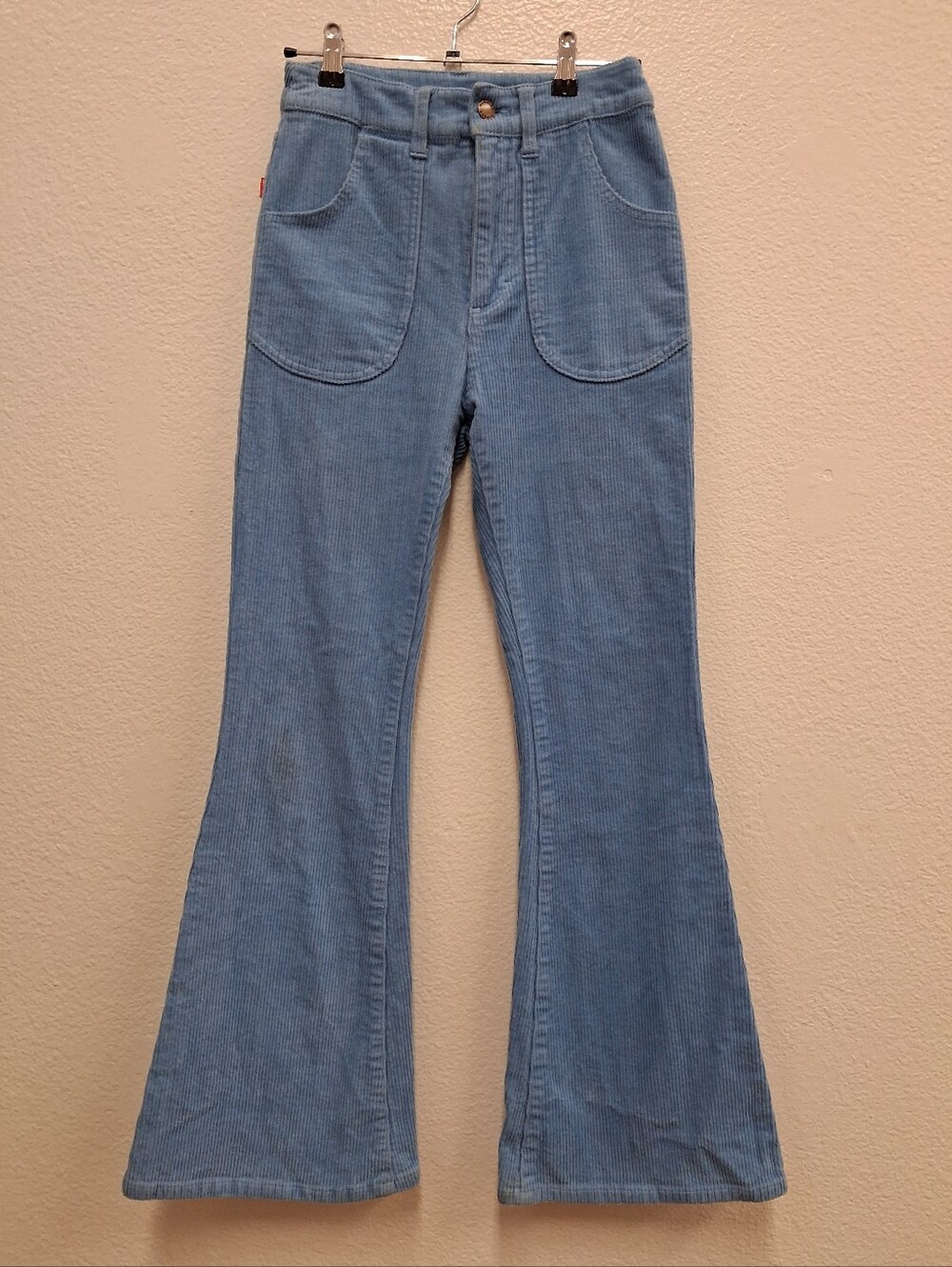Hammies Corduroy Pants Womens 26 Blue Flared Bell Bottom Patch Pocket Surf Beach